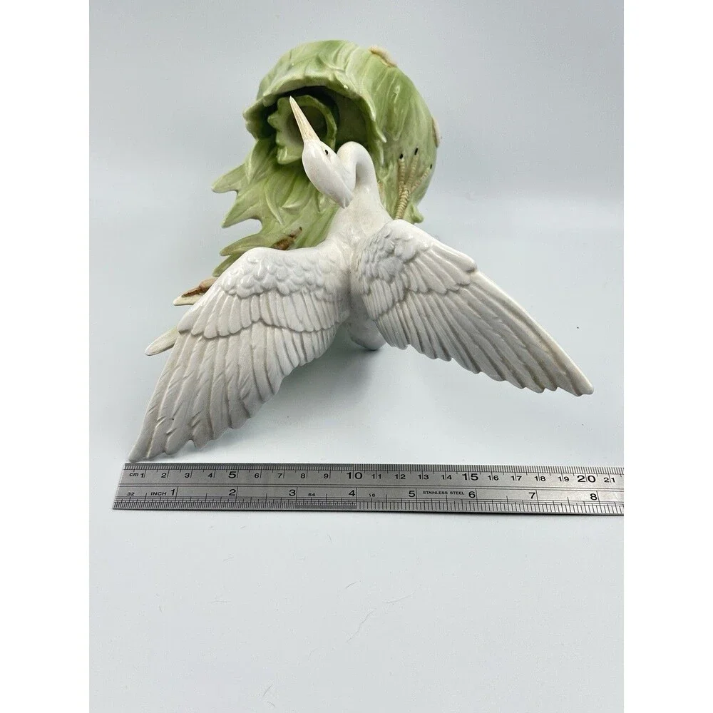 Vintage Fitz & Floyd Egret Heron Candleholder 1986 Porcelain Reeds & Cattails